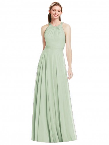 Shop Open Back Halter Chiffon Bridesmaid Dress with Flowy Bow Edmonton