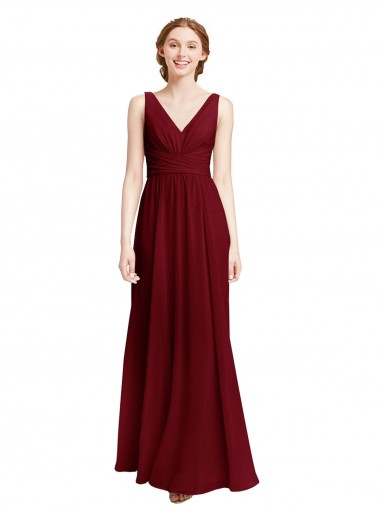 Shop Long Chiffon V-Neck Bridesmaids Dress with Double Strap Edmonton