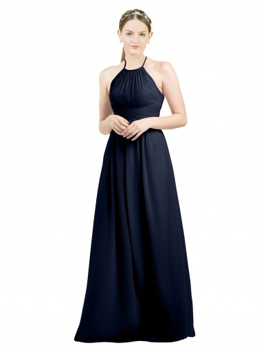 Shop Halter High Neck Long Chiffon Bridesmaid Dress with Open Back Edmonton