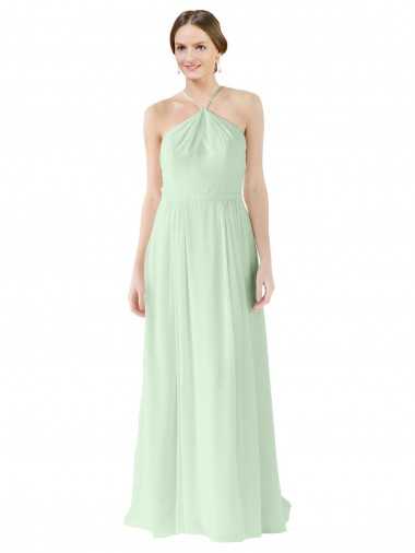 Shop Front halter Neckline and Deep Back Long Chiffon Bridesmaid Dress Edmonton