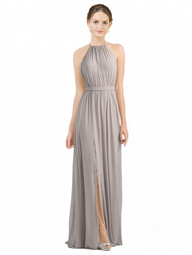 Shop Backless Halter Chiffon Bridesmaid Dress with Front Slit and Tie Open Back Edmonton