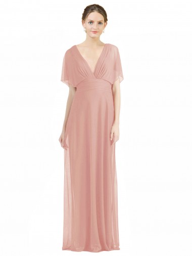 Shop Draped Short Sleeves Long Chiffon A-Line Bridesmaid Dress Edmonton