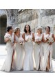 Chiffon Long Champagne Bridesmaid Dress with Sexy High Slit and Front Ruffles