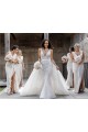 Chiffon Long Champagne Bridesmaid Dress with Sexy High Slit and Front Ruffles