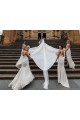 Chiffon Long Champagne Bridesmaid Dress with Sexy High Slit and Front Ruffles