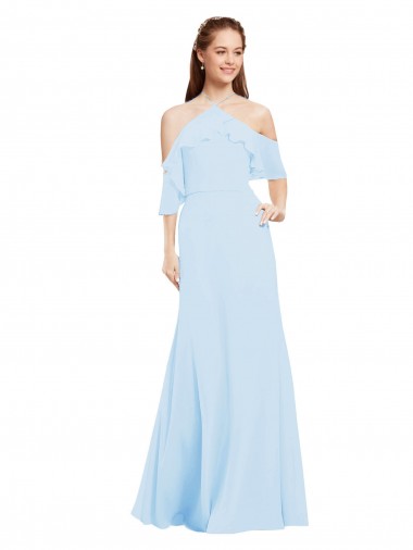 Shop Chiffon Halter Neck Bridesmaids Dress with Flounced Neckline Edmonton