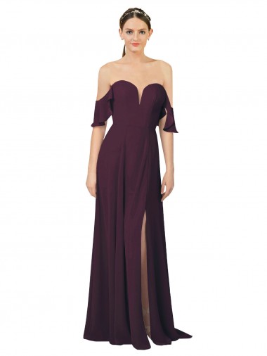 Shop Romantic Off-Shoulder Chiffon Bridesmaid Dress with Plunging V-Neck Edmonton