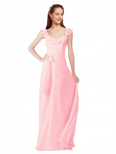 Shop Chiffon Bridesmaids Dress with Ruffle Neckline Edmonton
