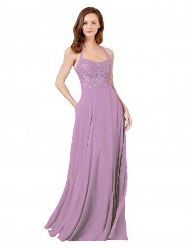 Shop Floral Detailed Chiffon Bridesmaid Dress with Keyhole Back Edmonton