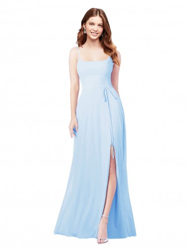 Shop Chiffon Bridesmaid Dress with Tie Sash and Side Slit Edmonton