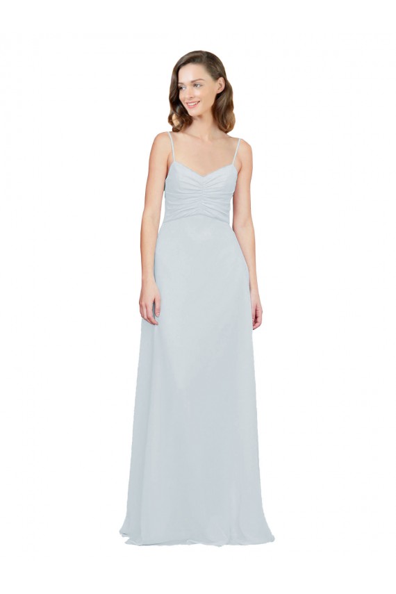 Slim A-Line Chiffon Bridesmaid Dress with Spaghetti Strap Gathered Bodice