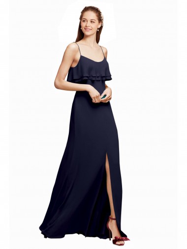 Shop Draped Long Chiffon Bridesmaid Dress with Straps and Layers Edmonton