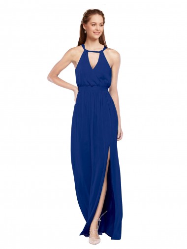 Shop High Keyhole Neck Long Chiffon Bridesmaid Dress with Slit Edmonton