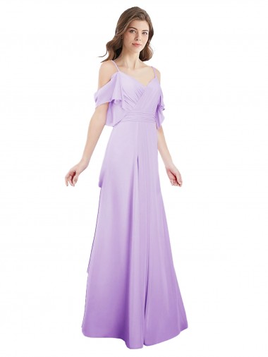Shop Chiffon Bridesmaid Dress with Draped Sweetheart Bodice and Off The Shoulder Flounces Edmonton