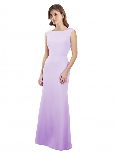 Shop Chiffon Column Bridesmaid Dress with High Round Neckline and Cap Sleeves Edmonton