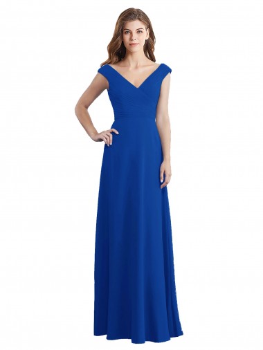 Shop Draped Shoulder V-Neck Long Chiffon Bridesmaid Dress Edmonton