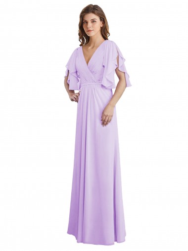 Shop A-Line Draped Chiffon Bridesmaid Dress with V-Neck and Split Sleeves Edmonton