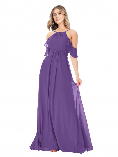 Shop Cold Shoulder Flutter Sleeves Chiffon Bridesmaid Dress Edmonton
