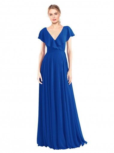 Shop V-Neck A-Line Flutter Sleeves Long Chiffon Wrap Style Bridesmaid Dress Edmonton