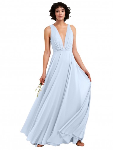 Shop Daring Plunging V-Neck Long Chiffon Bridesmaid Dress with Pleated Bodice Edmonton