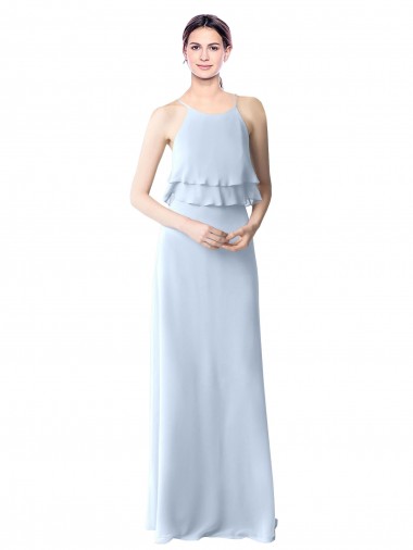 Shop High Narrow Neck Long Chiffon Bridesmaid Dress with Tiered Ruffles Edmonton