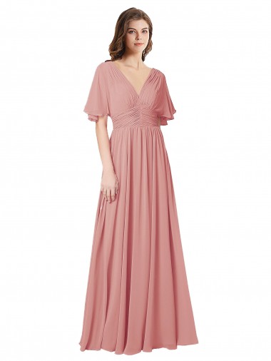Shop Flutter Sleeves Plunging V-Neck Boho Chiffon Bridesmaid Dress Edmonton