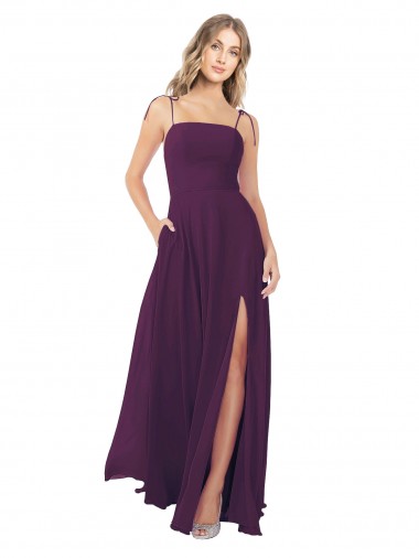 Shop Chiffon Bridesmaid Dress with Front Slit and Keyhole Back Edmonton