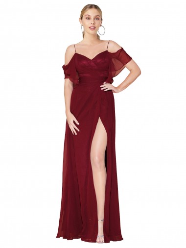 Shop Cold Shoulder Long Mermaid Chiffon Bridesmaid Dress / Formal Prom Dress with Straps Edmonton