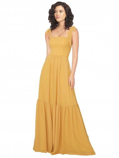 Shop Tied Strap Square Neck Long Chiffon Bridesmaid Dress Edmonton