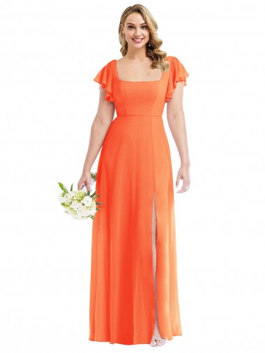 Shop Flutter Sleeves Scoop Open Back Chiffon Maxi Bridesmaid Dress Edmonton