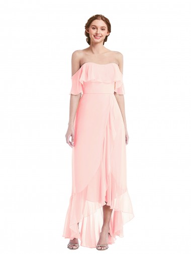 Shop Off the Shoulder Ruffled High Low Maxi Bridesmaid Dress Edmonton