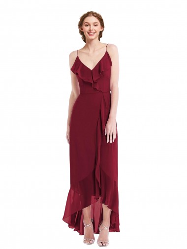 Shop Ruffle Trimmed V-Neck High Low Wrap Chiffon Bridesmaid Dress Edmonton