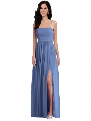 Shop Slim Spaghetti Straps Chiffon Bridesmaid Dress with Front Slit Edmonton