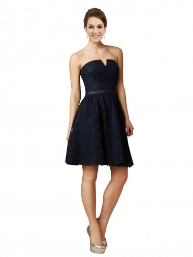 Shop Classic Knee Length Lace Bridesmaid Dress / Cocktail Dress with Notched Neckline Edmonton