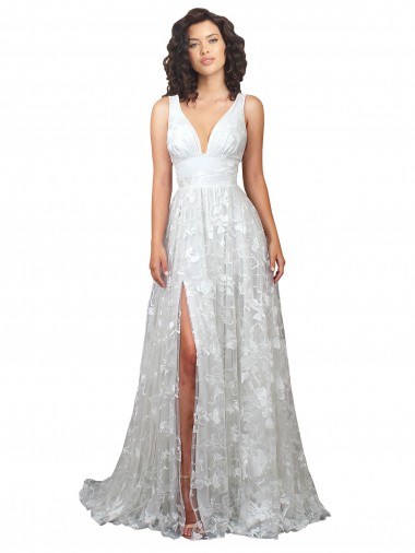 Shop Plunging V-Neckline Wedding Dress with Slit Edmonton
