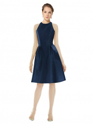 Shop Short Halter Cocktail Length Luxe Satin Cocktail Bridesmaid Dress Edmonton
