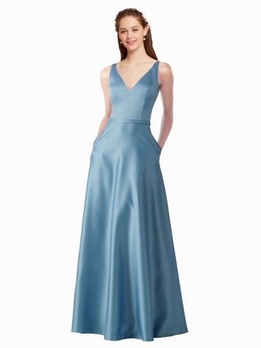 Shop Classic Satin V-Neck A-Line Bridesmaids Dress with Pockets Edmonton