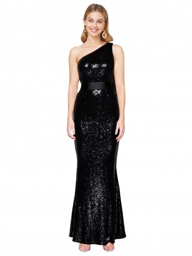 Shop Draped One Shoulder Long Full Length Formal Sequin Bridesmaid Dress / Prom Dress Edmonton