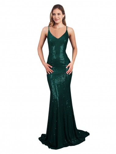 Shop Fishtail Shaped V-Neck Open Back Long Formal Sequin Bridesmaid Dress / Prom Dress Edmonton