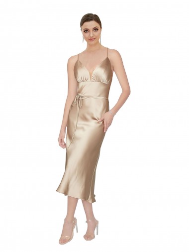 Shop Empire Waist Formal Silky Satin Cocktail Midi Bridesmaid Dress / Prom Dress Edmonton