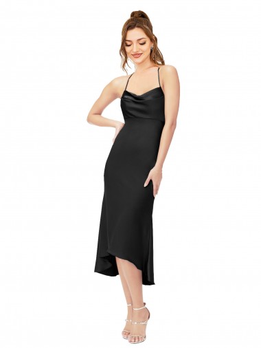 Shop High Low Formal Silky Satin Cowl Neck Cocktail Midi Bridesmaid Dress / Prom Dress Edmonton