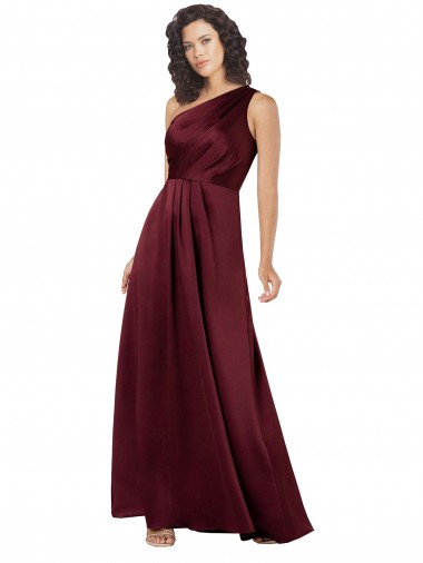 Shop One Shoulder Formal Silky Satin Bridesmaid Dress / Prom Dress with Subtle Pleats Edmonton