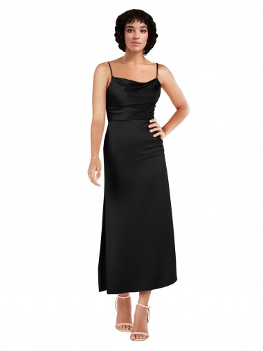 Shop Cowl Neck Formal Tea-Length Short Silky Satin Bridesmaid Dress / Cocktail Prom Dress with Skirt Slit Edmonton