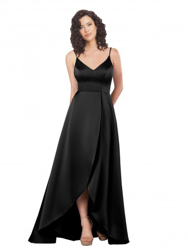 Shop High Low V-Neckline Formal Silky Satin Tulip Bridesmaid Dress / Prom Dress with Wrap Skirt Edmonton