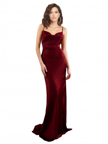 Shop Cowl Neck Long Criss Cross Open Back Formal Silky Satin Bridesmaid Dress / Prom Dress Edmonton