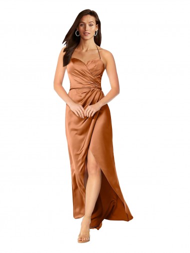 Shop Faux-Wrap Skirt Formal Silky Satin Bridesmaid Dress / Prom Dress Edmonton