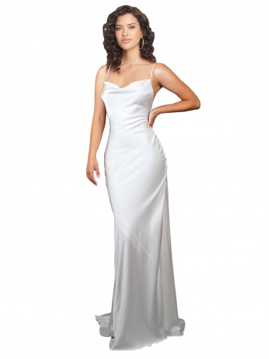 Shop Simple Sweep Train Low Back Tie Cowl Neck Long Silky Satin Beach Wedding Dress Edmonton