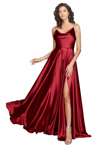 Shop Cowl Neckline Long Formal Silky Satin Bridesmaid Dress / Prom Dress with Spaghetti Straps Edmonton