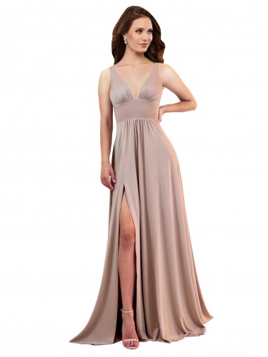Shop Long A-Line Plunge V-Neckline Formal Spandex Bridesmaid Dress / Prom Dress with Slit Edmonton