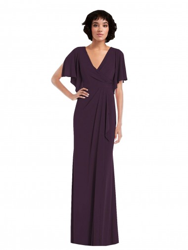Shop Faux Wrap Split Sleeves Formal Maxi Spandex Bridesmaid Dress / Prom Dress with Cascade Skirt Edmonton